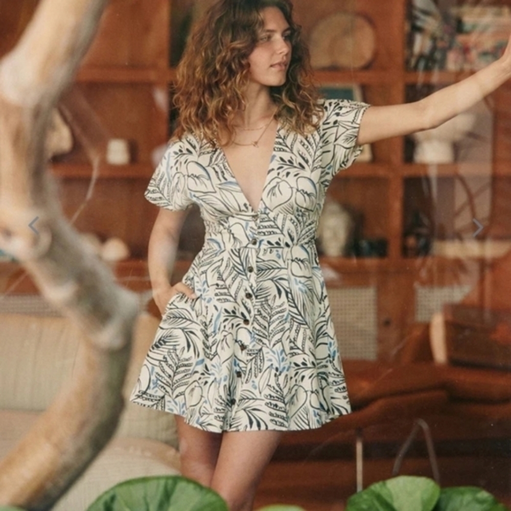 Marine Layer Camila Mini Dress Leaf Print Small